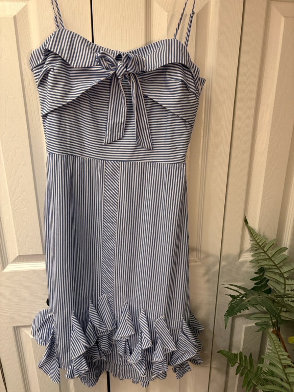 1st Sight Blue & White Striped Ruffle Sundress (S)